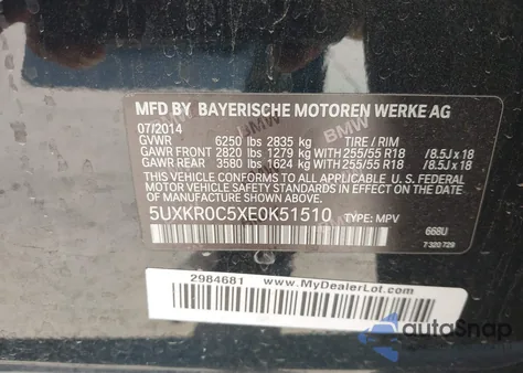 2014 BMW X5 xDrive35I from USA, damaged, VIN 5UXKR0C5XE0K51510